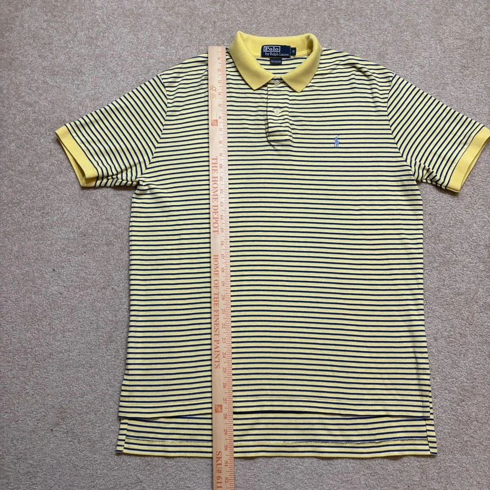 Polo Ralph Lauren Polo Shirt Mens Medium Yellow Blue Stripe Pique Cotton